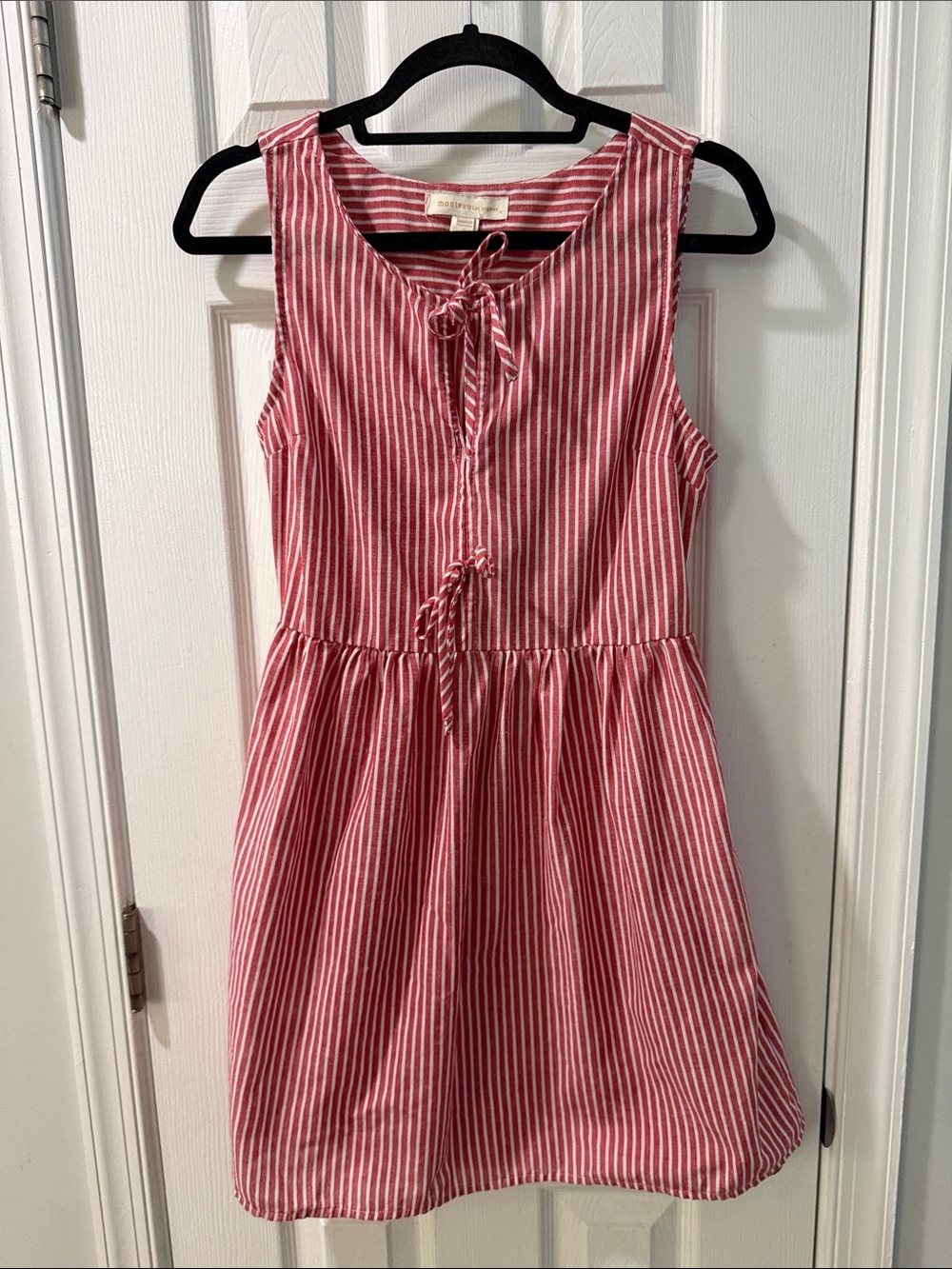 Monteau Red Striped Tie-Front Cotton Dress